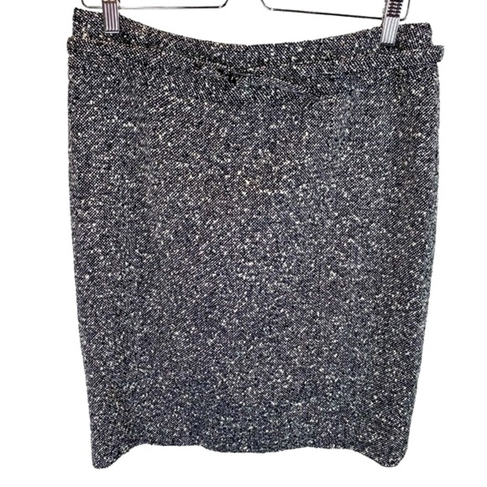 Gerard Darel sz 10 Black White Wool Tweed Boucle Belted Pencil Skirt (sz EU 40)